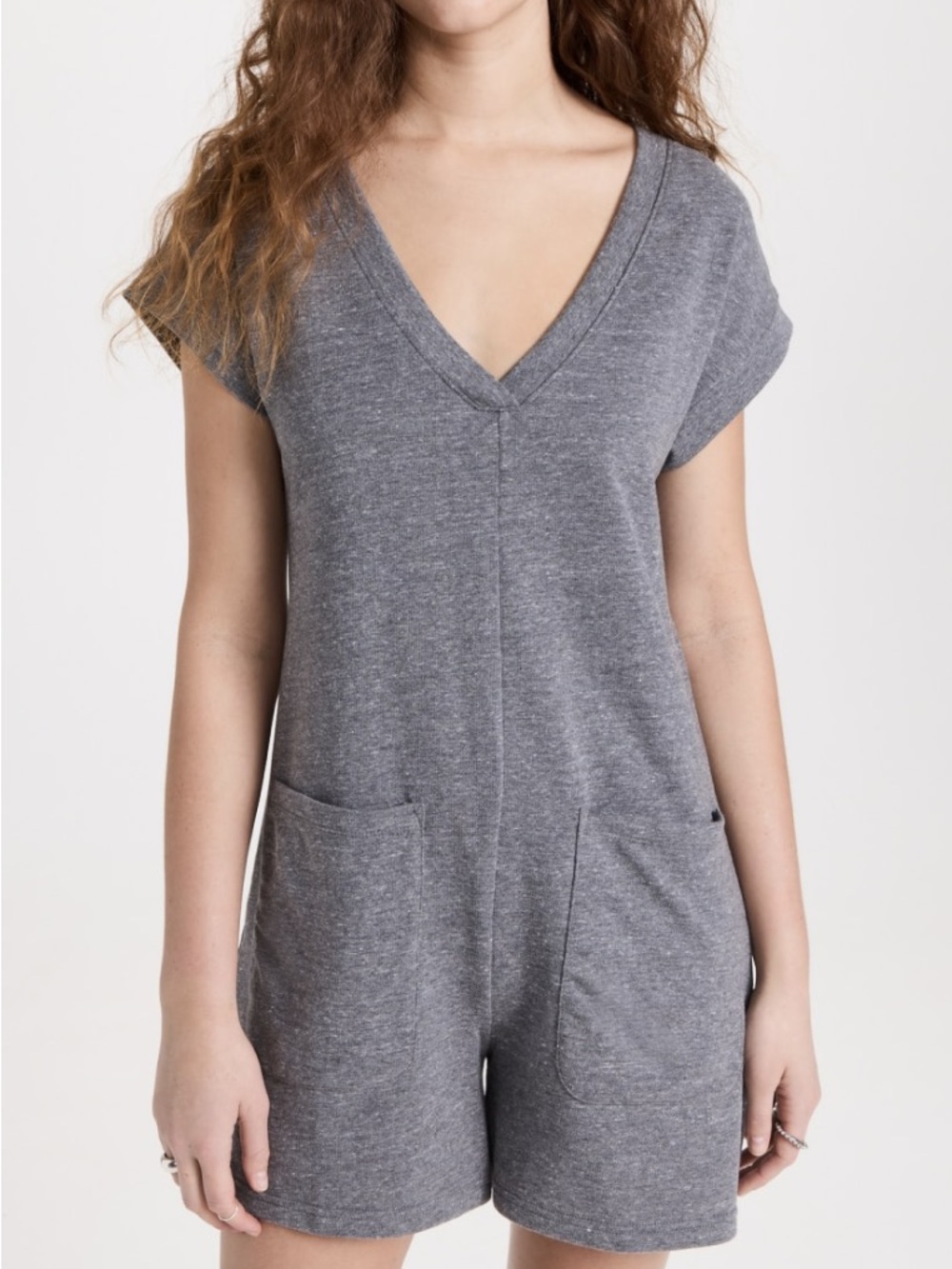 🩶 Madewell MWL Skyterry Romper Heather Grey V-Neck Pocket Detail Size Medium